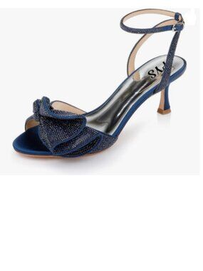FYS Navy Cute Rhinestones Bow Peep Toe High Heel Ankle Strap Sandals Satin Shoes